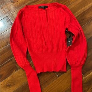 Forever 21 Bright Red Ribbed Balloon-Sleeve Top